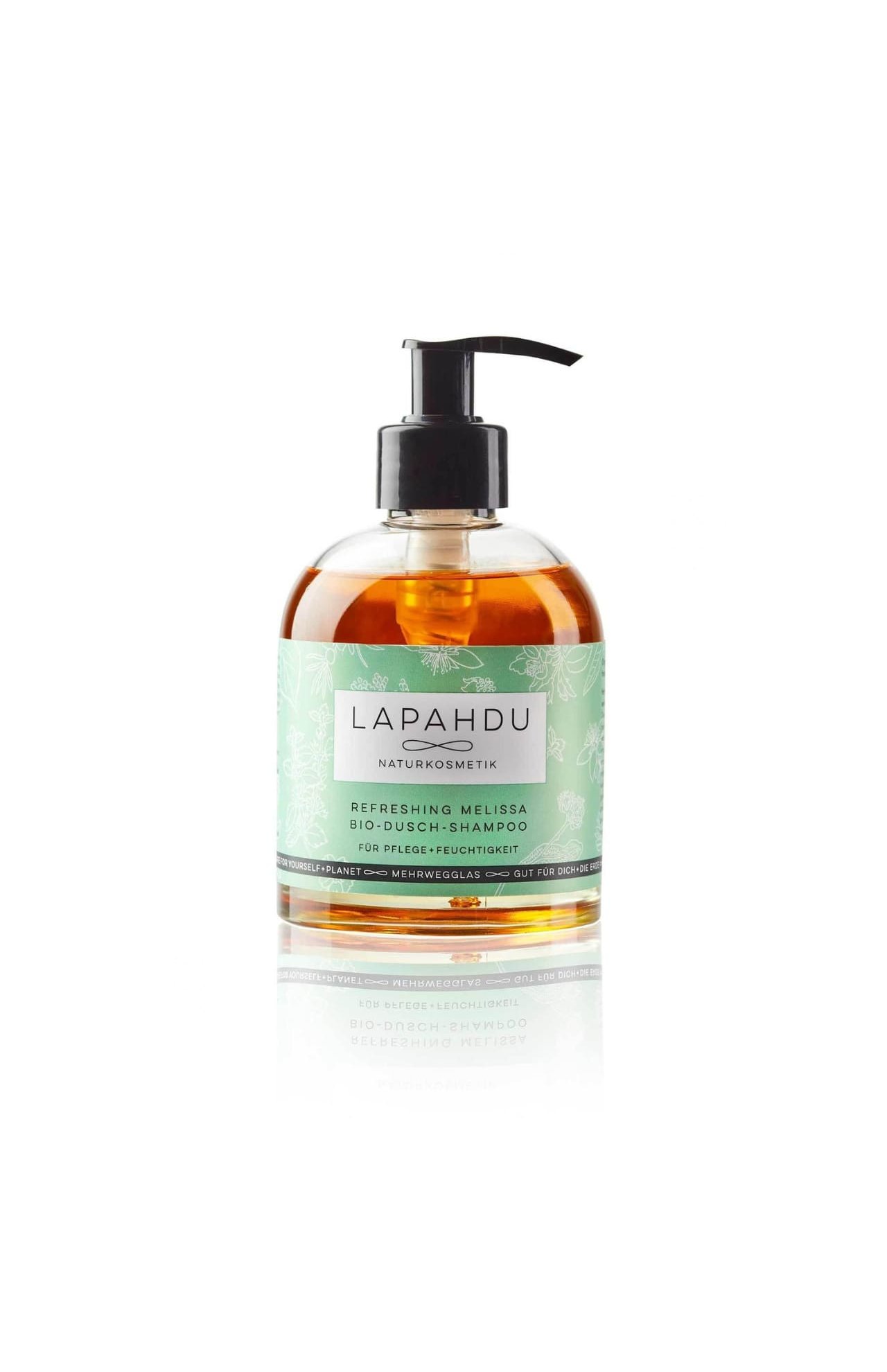 Lapahdu Naturkosmetik Refreshing Melissa Bio Dusch Shampoo in 250 ml Pfand Glasflasche